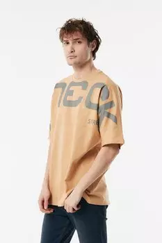 Футболка оверсайз с круглым вырезом с принтом Fullamoda, кэмел-коричневый