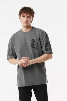 Футболка оверсайз с круглым вырезом с принтом Fullamoda, антрацит