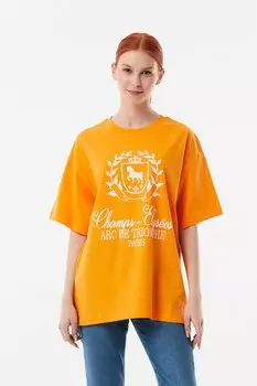 Футболка оверсайз с круглым вырезом с принтом Fullamoda, апельсин