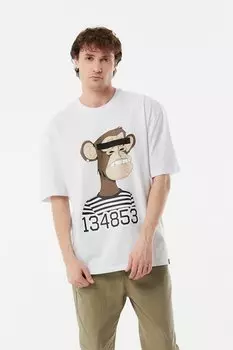 Футболка оверсайз с круглым вырезом с принтом Fullamoda, белый