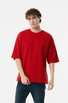 Футболка оверсайз с круглым вырезом с принтом Fullamoda, красный