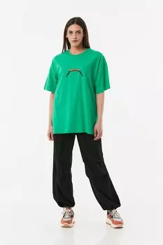 Футболка оверсайз с круглым вырезом с принтом Fullamoda, зеленый
