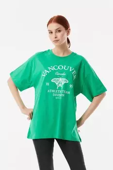 Футболка оверсайз с круглым вырезом с принтом Fullamoda, зеленый