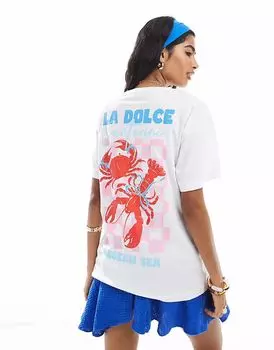 Футболка оверсайз с логотипом New Look La Dolce белого цвета