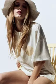 Футболка оверсайз с мотивом H&M, белый