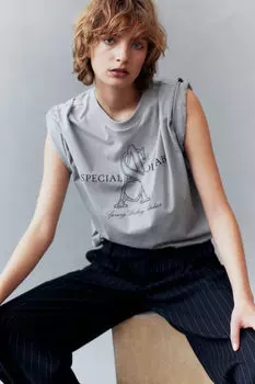 Футболка оверсайз с мотивом H&M, серый