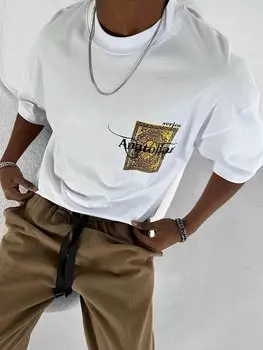 Футболка оверсайз с нашивкой на спине, белая ablukaonline