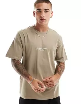Футболка оверсайз с оригинальным логотипом темно-серого цвета Jack & Jones