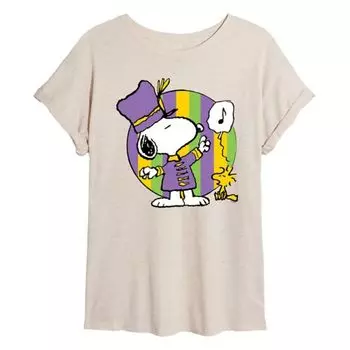 Футболка оверсайз с принтом "Арахис" — Snoopy и Woodstock в оркестре Марди Гра Licensed Character, бежевый