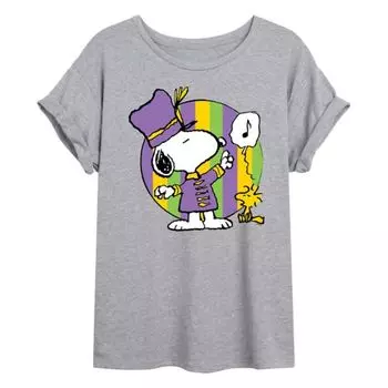 Футболка оверсайз с принтом "Арахис" — Snoopy и Woodstock в оркестре Марди Гра Licensed Character, серый