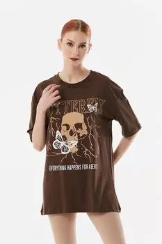 Футболка оверсайз с принтом бабочки Fullamoda, коричневый