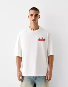 Футболка оверсайз с принтом Bershka, белый