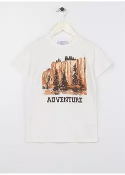 Футболка оверсайз с принтом для мальчика с круглым вырезом цвета экрю WESTERN BOY-23 Limon, экрю