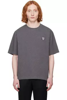 Футболка оверсайз с принтом головы дерзкого лиса Maison Kitsun, серый