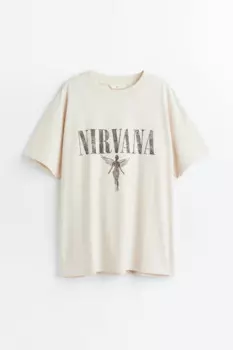 Футболка оверсайз с принтом H&amp;M, светло-бежевый/нирвана