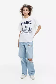 Футболка оверсайз с принтом H&M, белый