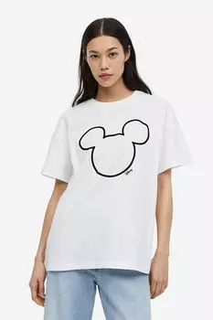 Футболка оверсайз с принтом H&M, белый
