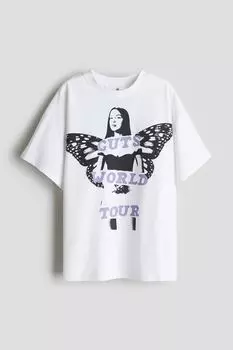 Футболка оверсайз с принтом H&M, белый