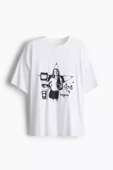 Футболка оверсайз с принтом H&M, белый