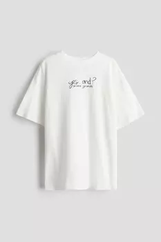 Футболка оверсайз с принтом H&M, белый