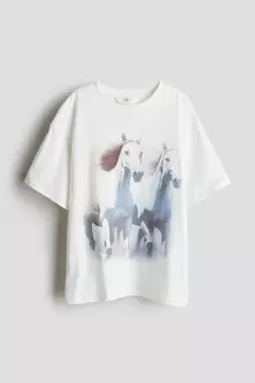 Футболка оверсайз с принтом H&M, белый