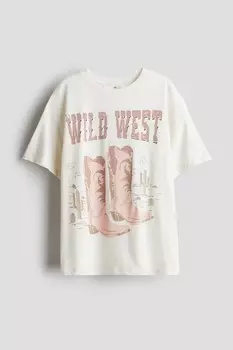 Футболка оверсайз с принтом H&M, белый