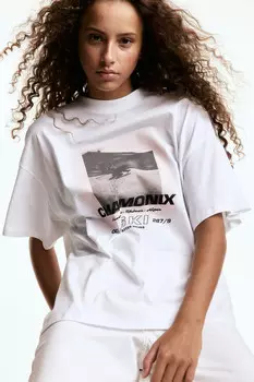 Футболка оверсайз с принтом H&M, белый