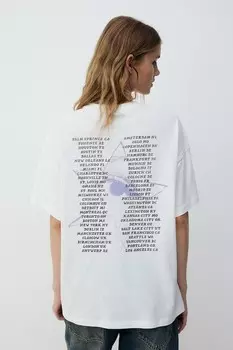 Футболка оверсайз с принтом H&M, бежевый