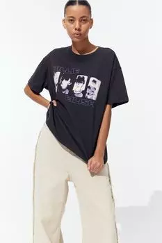 Футболка оверсайз с принтом H&M, черный