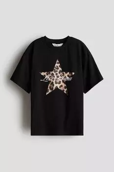 Футболка оверсайз с принтом H&M, черный