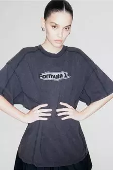 Футболка оверсайз с принтом H&M, черный