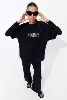 Футболка оверсайз с принтом H&M, черный