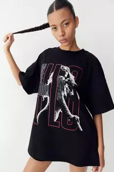 Футболка оверсайз с принтом H&M, черный
