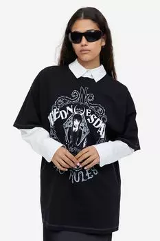 Футболка оверсайз с принтом H&M, черный/среда