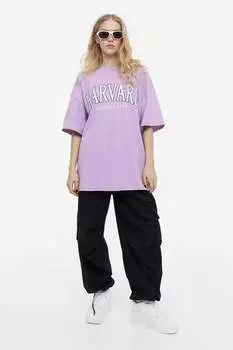 Футболка оверсайз с принтом H&M, фиолетовый