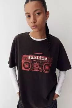 Футболка оверсайз с принтом H&M, коричневый