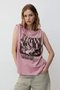 Футболка оверсайз с принтом H&M, розовый