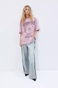 Футболка оверсайз с принтом H&M, розовый