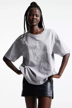 Футболка оверсайз с принтом H&M, серый