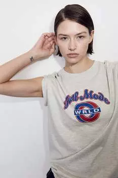 Футболка оверсайз с принтом H&M, серый