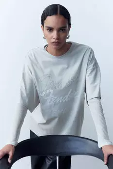 Футболка оверсайз с принтом H&M, серый