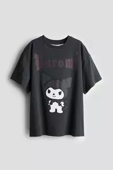 Футболка оверсайз с принтом H&M, серый
