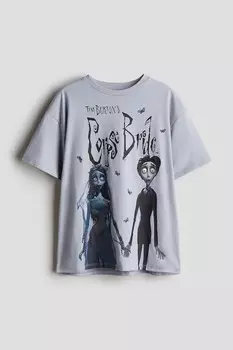 Футболка оверсайз с принтом H&M, серый