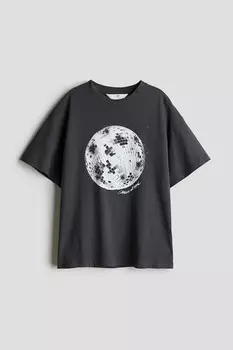 Футболка оверсайз с принтом H&M, серый