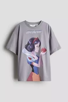 Футболка оверсайз с принтом H&M, серый