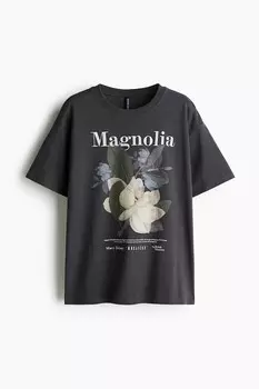 Футболка оверсайз с принтом H&M, серый