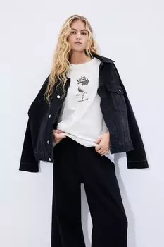 Футболка оверсайз с принтом H&M, серый