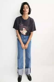 Футболка оверсайз с принтом H&M, серый