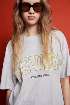 Футболка оверсайз с принтом H&M, серый