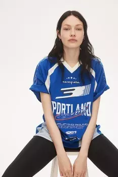 Футболка оверсайз с принтом H&M, синий
